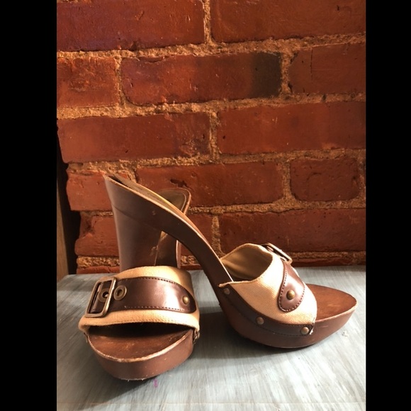 Pre-owned Fioni Retro Wooden Mule Clog Slides Womens Sz 8.5 - Picture 4 of 5